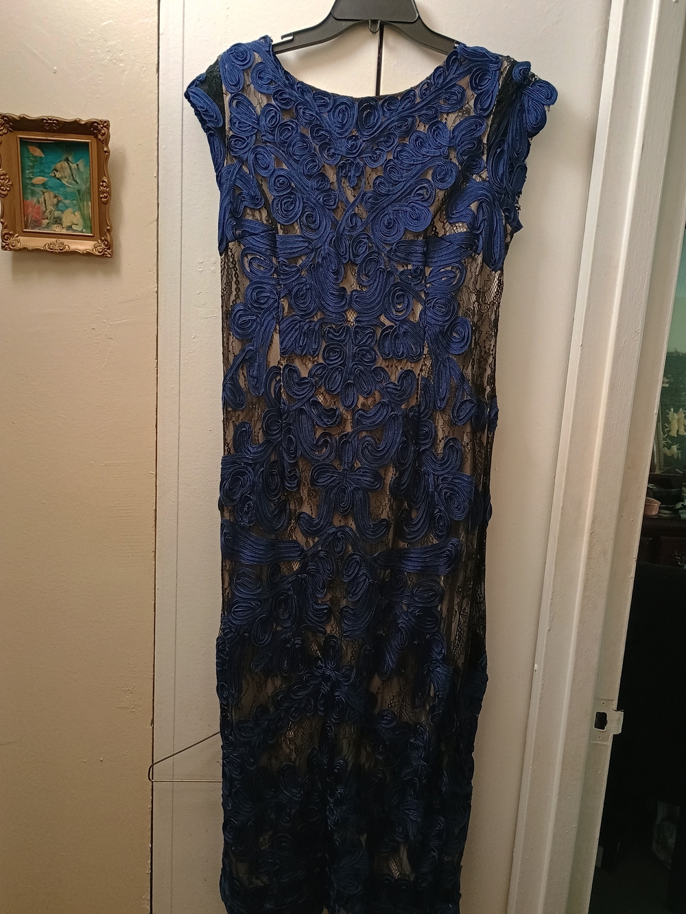 Royal Blue Lace Appliqué Maxi Dress - JS Collections